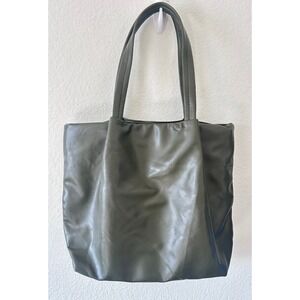Olive Green Faux Leather Neiman Marcus Tote Bag Large Minimalist Shoulder Bag
